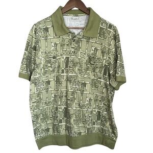 Haband Casual Joe Large Olive Green Graphic Short-Sleeve Polo Tropical Print